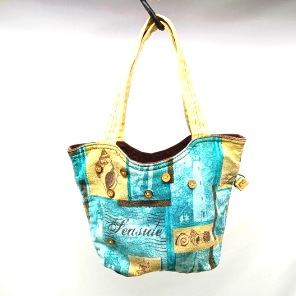Paul Brent Seaside Blue and Tan Tropical Tote Bag Sturdy Canvas Beach Resort....